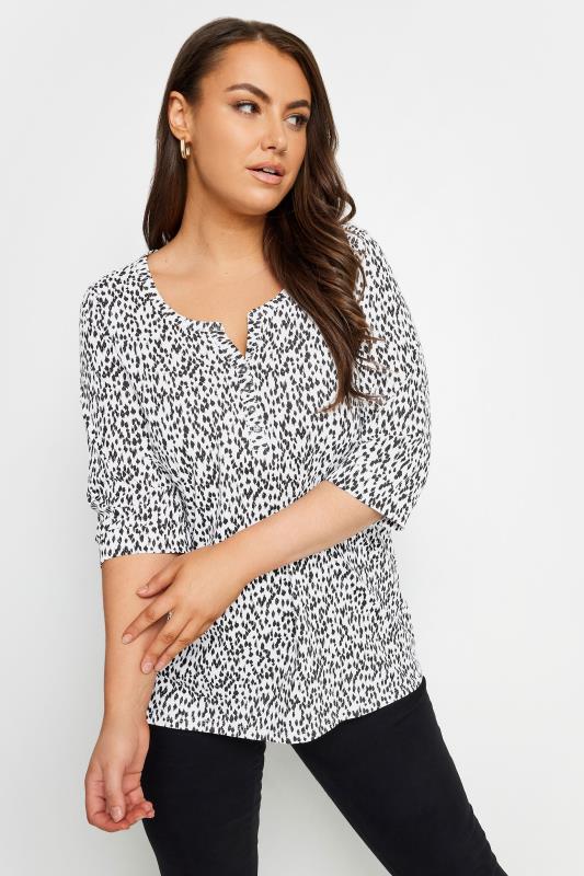 YOURS Plus Size White Animal Markings Print Henley T-Shirt | Yours Clothing 1