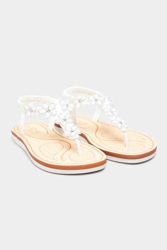 Wide Fit Sandals White PU Diamante Flower Sandals In Extra Wide EEE Fit