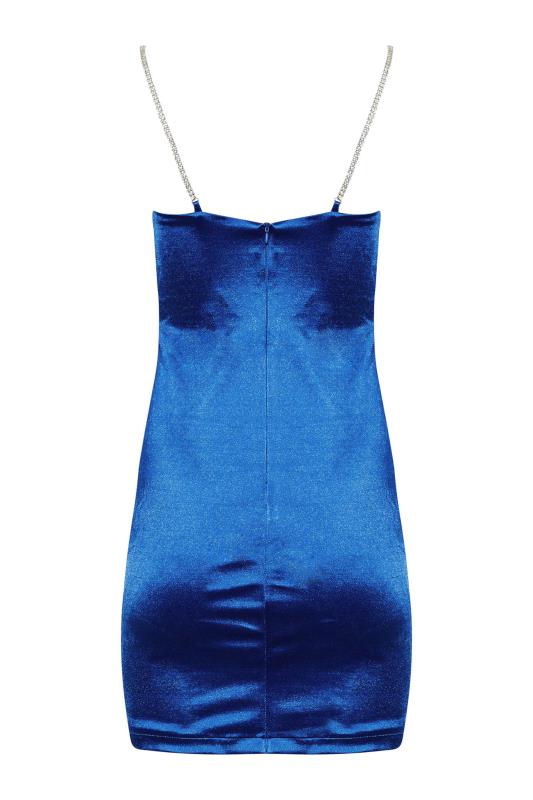 Petite Cobalt Blue Diamante Strap Satin Midi Slip Dress | PixieGirl 8