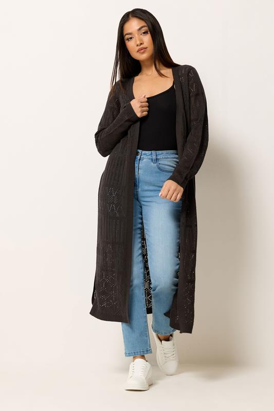 M&Co Petite Chocolate Brown Pointelle Longline Cardigan | M&Co 1