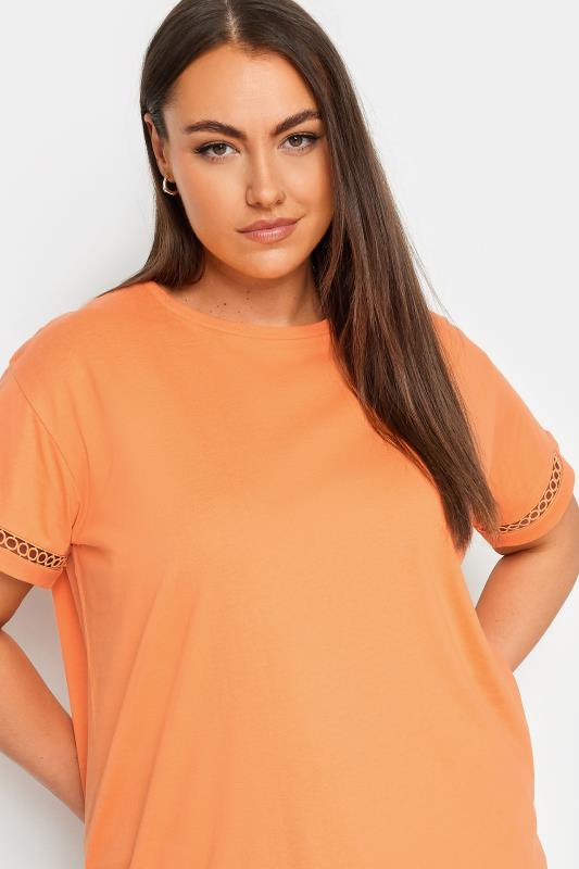 LIMITED COLLECTION Plus Size Orange Crochet Trim Short Sleeve T-Shirt | Yours Clothing 4