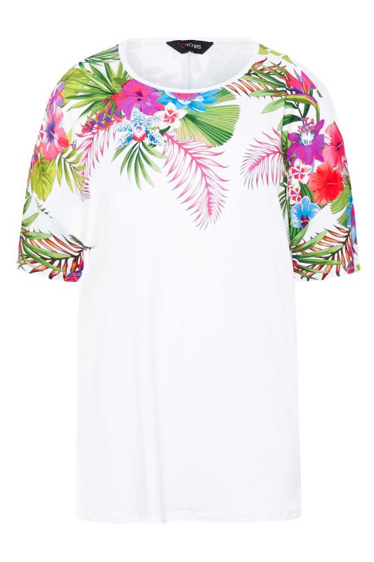 Plus Size White Tropical Print Cold Shoulder Top | Yours Clothing 6