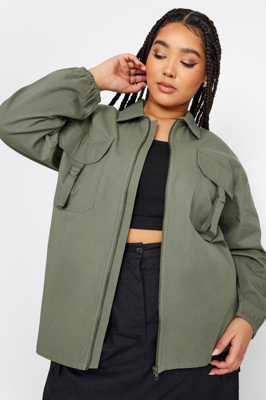 YOURS Plus Size Khaki Green Utility Bomber Jacket | Yours Clothing