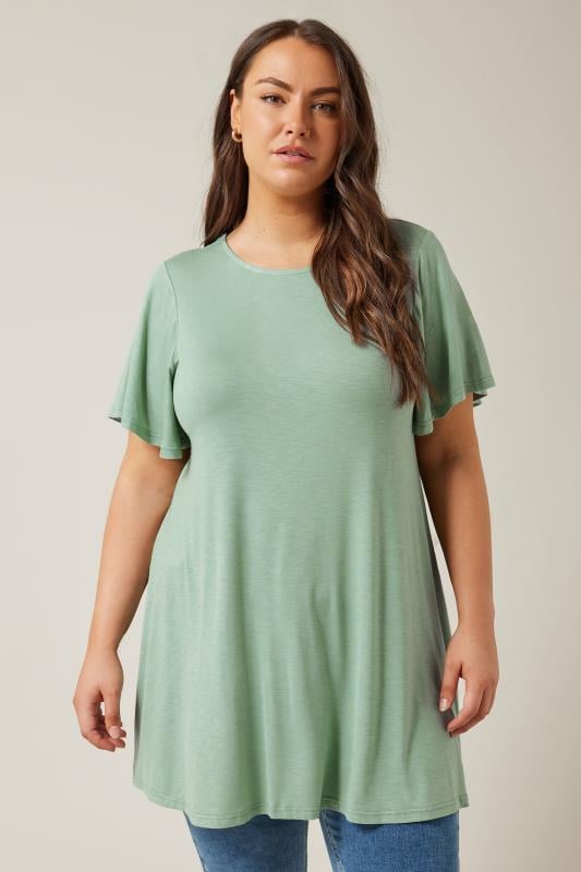 EVANS Plus Size Sage Green Angel Sleeve Top | Evans 1