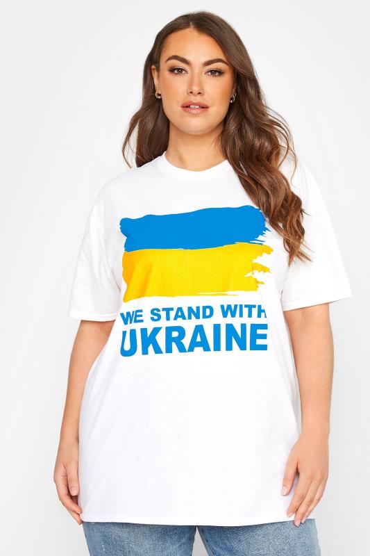 Großen Größen  Ukraine Crisis 100% Donation White 'We Stand With Ukraine' T-Shirt