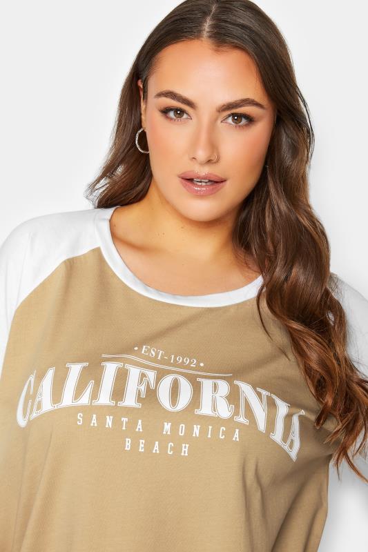 YOURS Plus Size Beige Brown 'California' Print T-Shirt | Yours Clothing 4