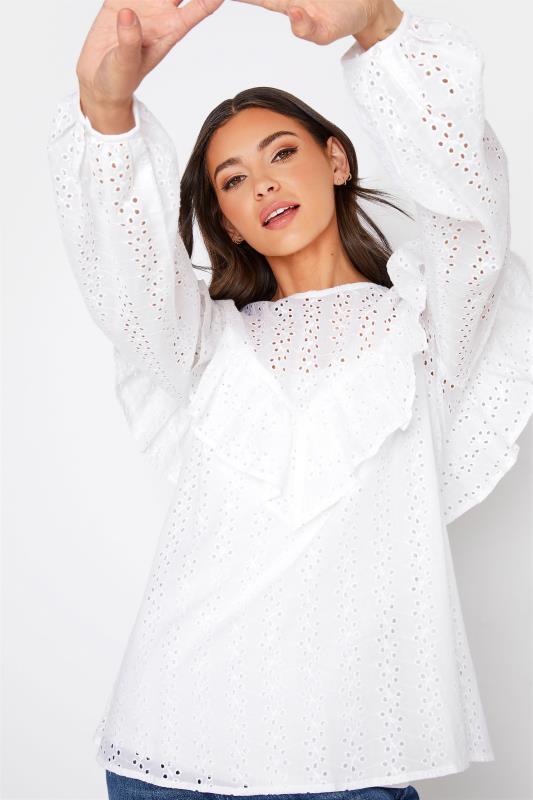 Tall Women's LTS White Broderie Anglaise Ruffle Top | Long Tall Sally 4