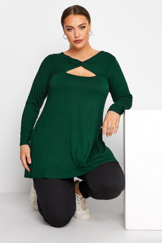 LIMITED COLLECTION Plus Size Forest Green Twist Cut Out Top | Yours Clothing 1
