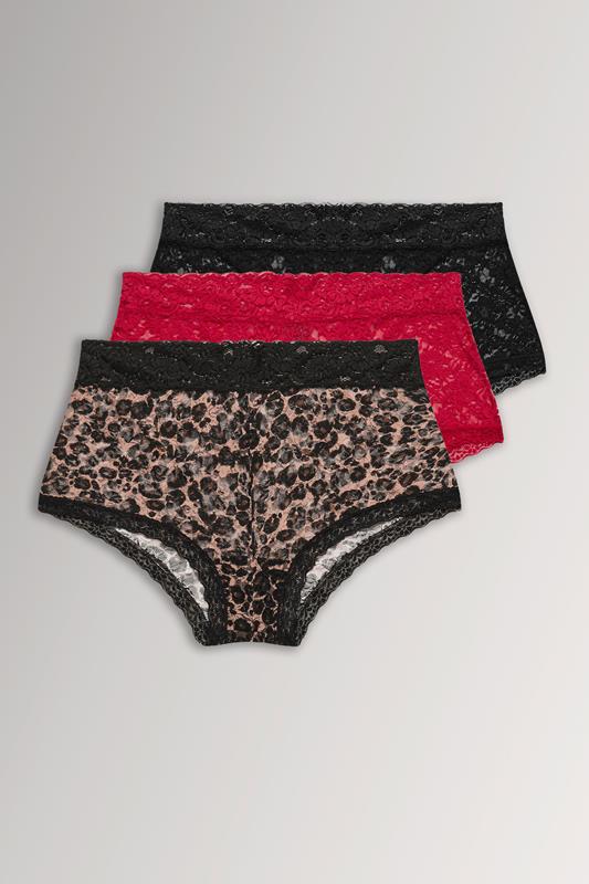  YOURSET Curve 3 PACK Red & Black Leopard Print Lace Mid Rise Shorts