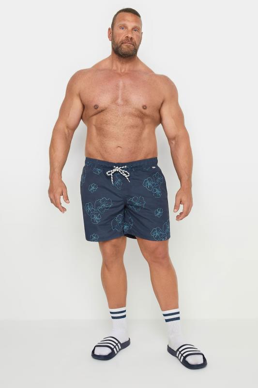  Grande Taille BLEND Big & Tall Blue Flower Print Swim Shorts