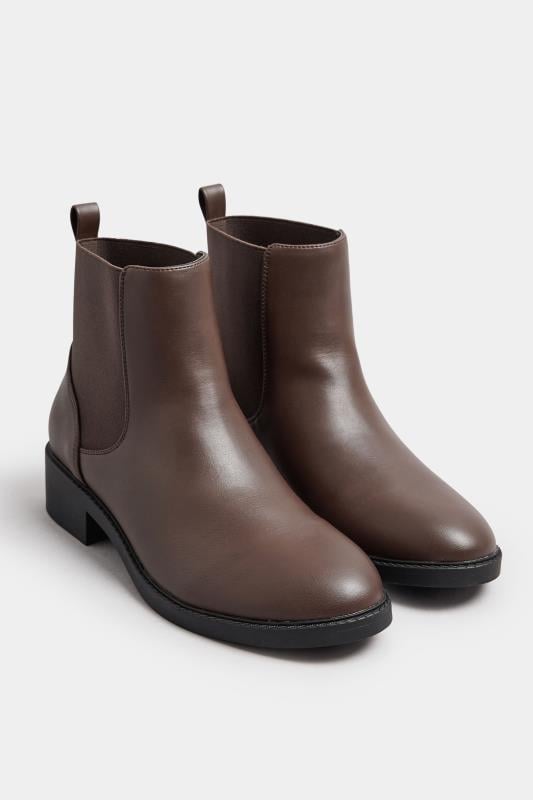 Brown Faux Leather Elasticated Chelsea Boots In Wide E Fit Yours Clothing