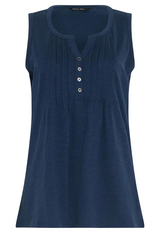 M&Co 2 PACK Navy Blue Floral Cotton Sleeveless Henley Tops | M&Co 9