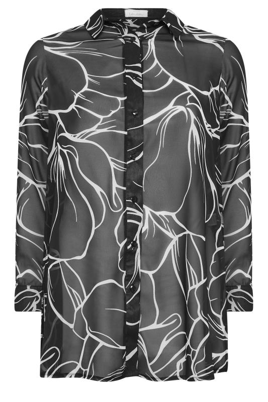 YOURS LONDON Plus Size Curve Black Floral Abstract Boyfriend Shirt | Yours Clothing  7