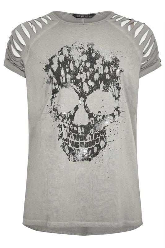 YOURS Curve Grey Skull Print T-Shirt | Yours Clothing 5