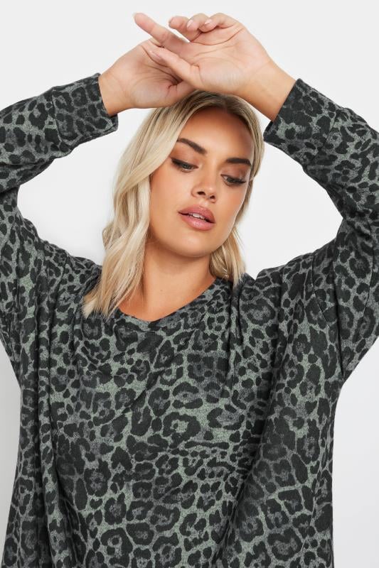 YOURS Plus Size Grey Leopard Print Soft Touch Jumper | Yours Clothing  4