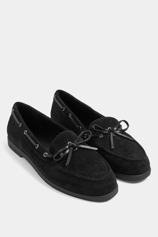  Black Faux Suede Bow Boat Shoes In Wide E Fit