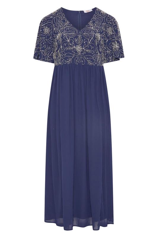 LUXE Plus Size Navy Blue Floral Hand Embellished Maxi Dress |  Yours Clothing 6