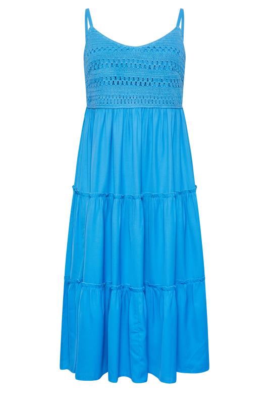 LIMITED COLLECTION Plus Size Curve Blue Crochet Tiered Midaxi Dress | Yours Clothing   6
