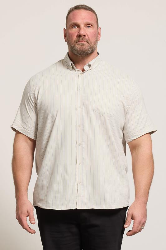 KAM Big & Tall Stone Brown Short Sleeve Stripe Shirt | BadRhino 1