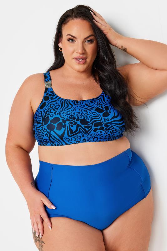 YOURS Plus Size Cobalt Blue Mixed Animal Print Bikini Top | Yours Clothing 1
