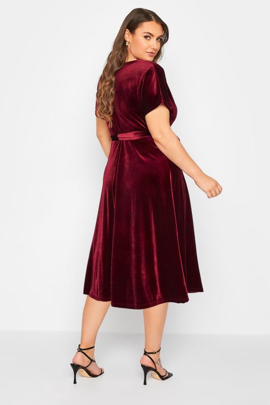 YOURS LONDON Curve Red Velvet Wrap Skater Dress | Yours Clothing 3