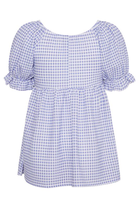 LIMITED COLLECTION Curve Blue & White Gingham Milkmaid Top 7