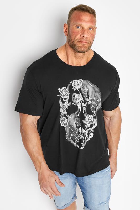  dla puszystych RELIGION Big & Tall Black Panther Skull T-Shirt