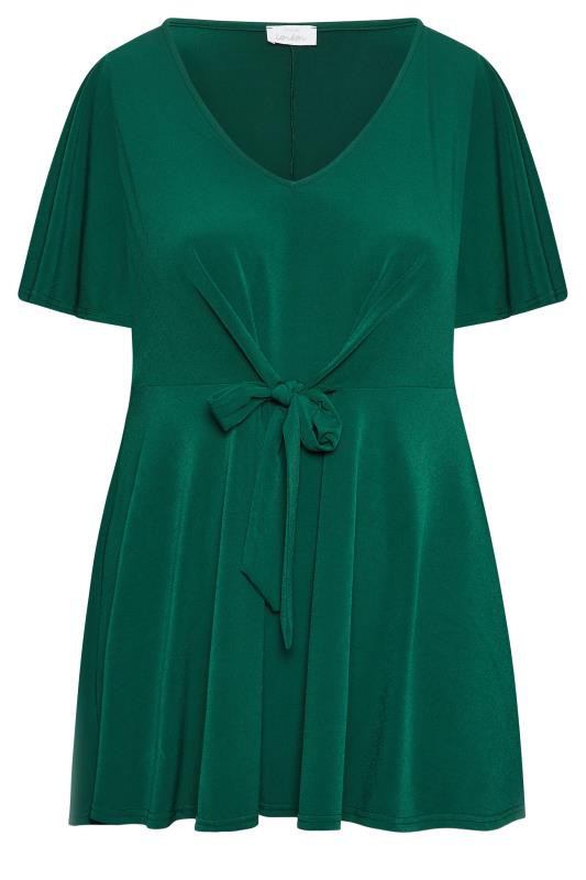 YOURS LONDON Plus Size Green Tie Front Angel Sleeve Top | Yours Clothing 6