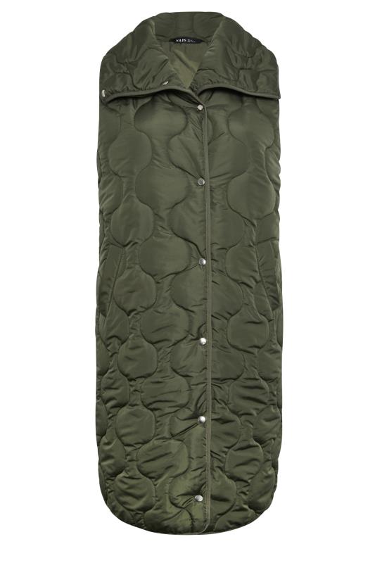 YOURS Plus Size Olive Green Funnel Neck Quilted Longline Gilet | Yours Clothing 7