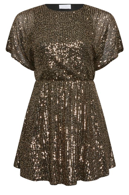 YOURS LONDON Curve Gold Sequin Wrap Peplum Top | Yours Clothing 6