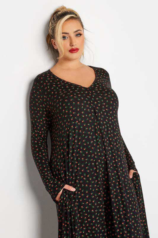 LIMITED COLLECTION Plus Size Black Ditsy Print Pleat Front Dress | Yours Clothing 5
