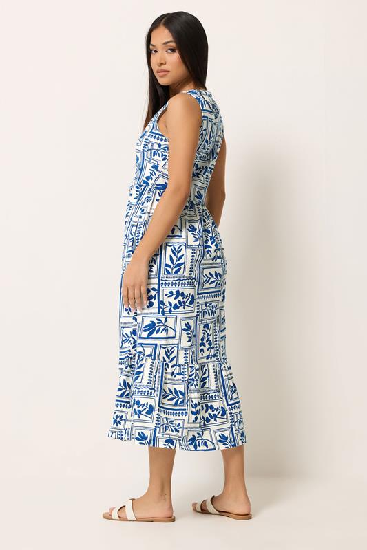 M&Co Petite Blue Leaf Print Sleeveless Cotton Midi Dress | M&Co 2