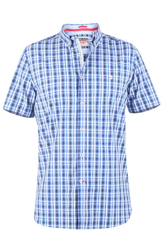  Grande Taille D555 Big & Tall Blue Check Short Sleeve Shirt
