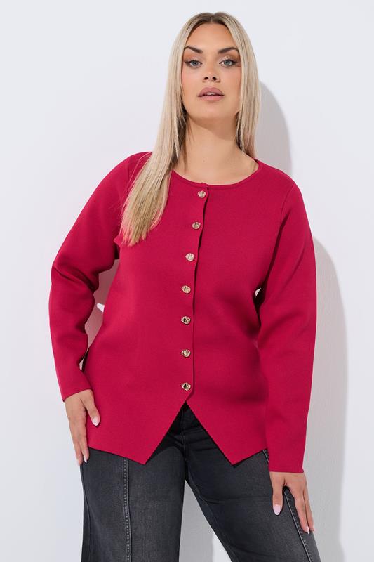 LIMITED COLLECTION Plus Size Cobalt Red Compacted Knit Cardigan | Yours Clothing 1