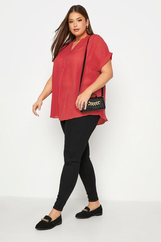 Plus Size Red Button Placket Shirt | Yours Clothing 2