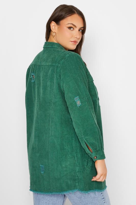 LIMITED COLLECTION Plus Size Green Ripped Cord Shacket | Yours Clothing 3
