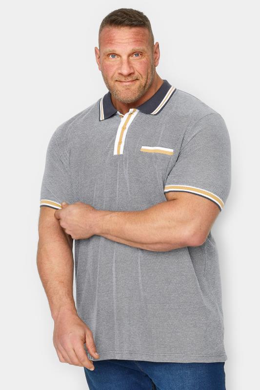 Men's  BadRhino Big & Tall Grey Stripe Placket Polo Shirt