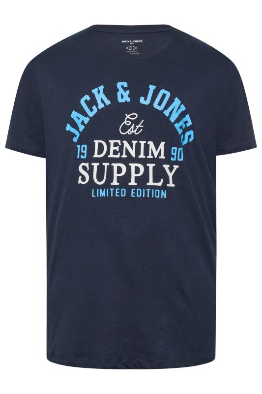 JACK & JONES Big & Tall Navy Blue Logo Short Sleeve T-Shirt | BadRhino 3