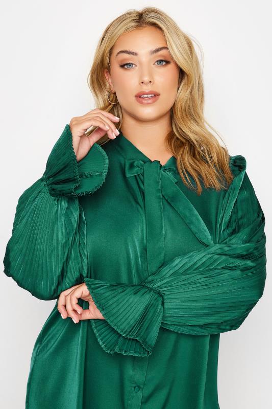 YOURS LONDON Plus Size Emerald Green Satin Pleated Bow Blouse | Yours Clothing 5