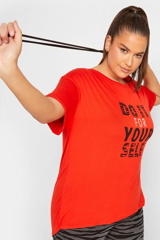 YOURS Plus Size ACTIVE Orange 'Do It For Yourself' Slogan Top | Yours Clothing 5