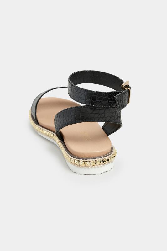 Black Croc Faux Leather Studded Sandals In Extra Wide EEE Fit | Yours Clothing 4