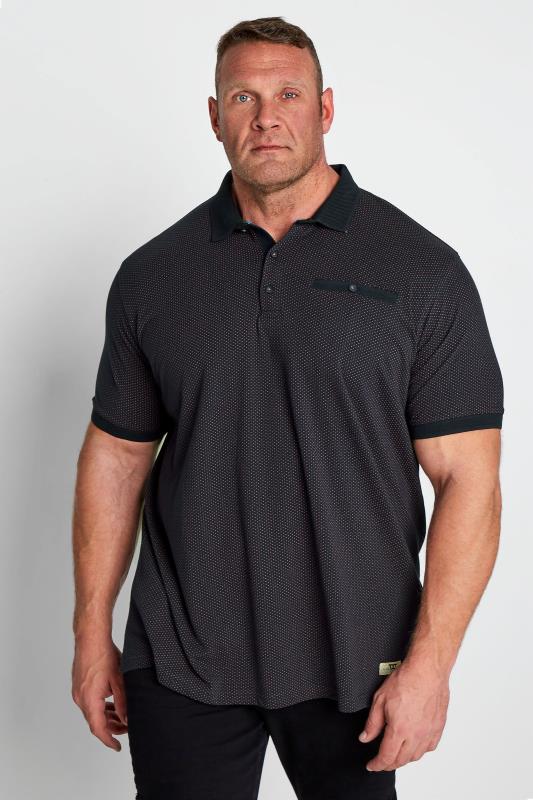 Plus Size  D555 Navy Jacquard Polo Shirt
