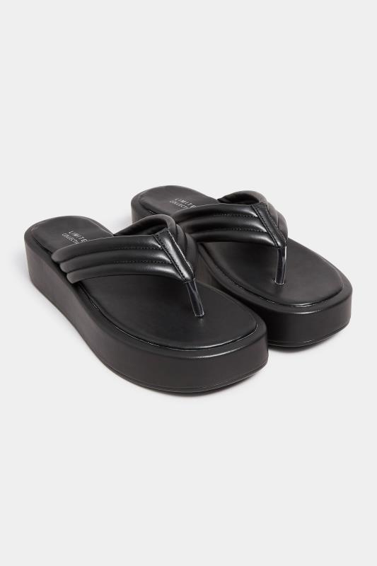 LIMITED COLLECTION Black Flatform Toe Thong Sandals in Wide E Fit | Yours Clothing 2