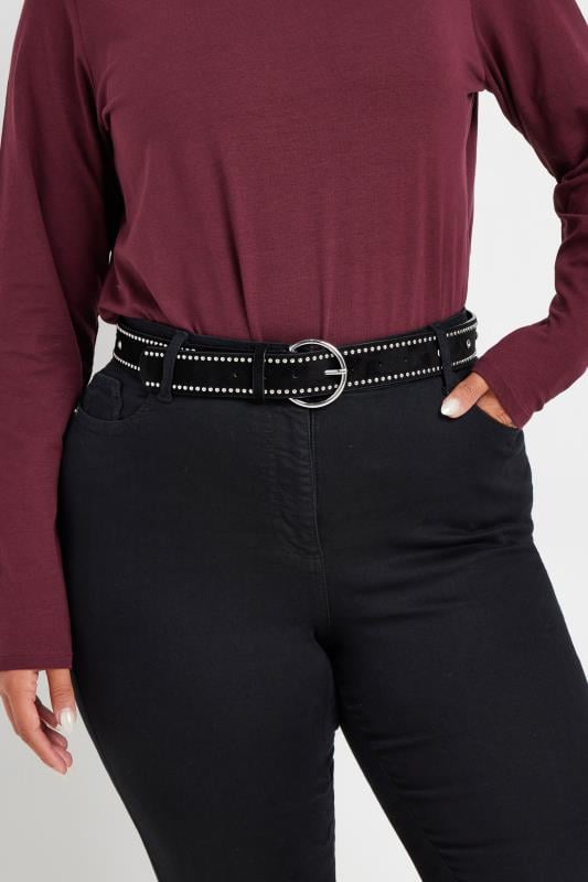  Grande Taille Black Diamante Stud Micro Belt