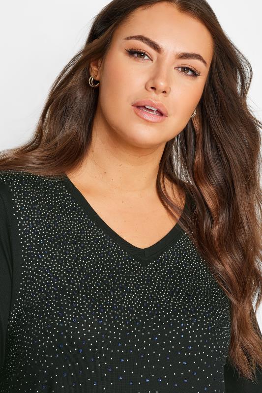 YOURS Plus Size Black Stud Embellished Long Sleeve Top | Yours Clothing 4