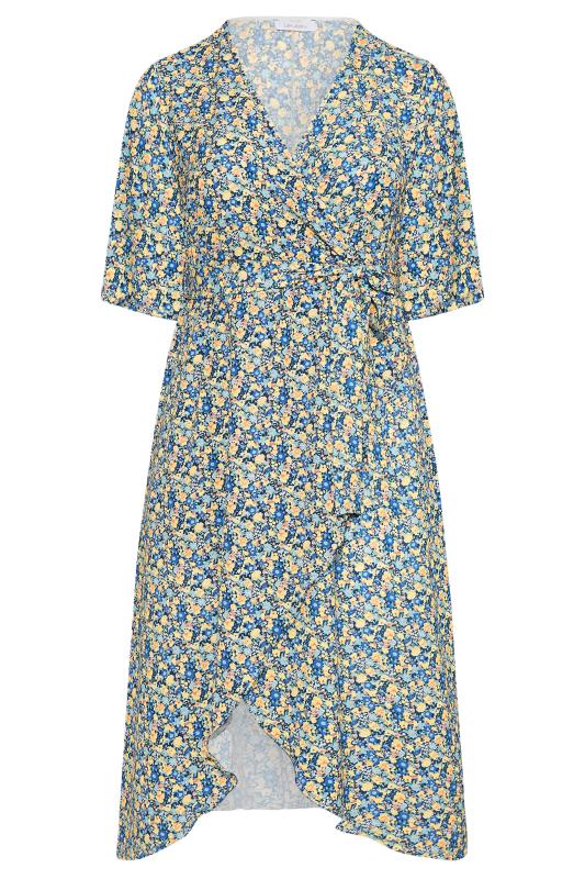 YOURS LONDON Curve Blue Ditsy Floral Wrap Dress_F.jpg