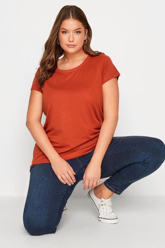 Plus Size  Curve Orange Short Sleeve T-Shirt