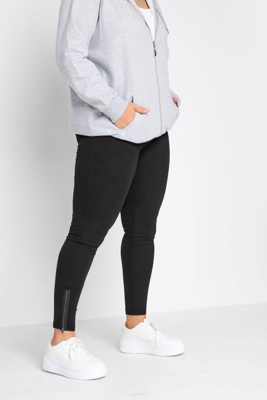 YOURS Plus Size Black Zip Hem Leggings | Yours Clothing 1