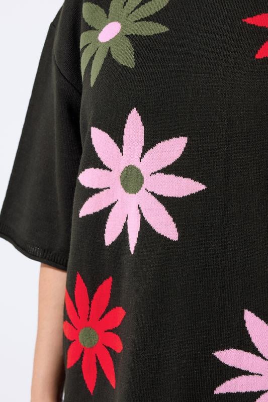 LIMITED COLLECTION Plus Size Black Floral Knitted Boxy T-Shirt 4