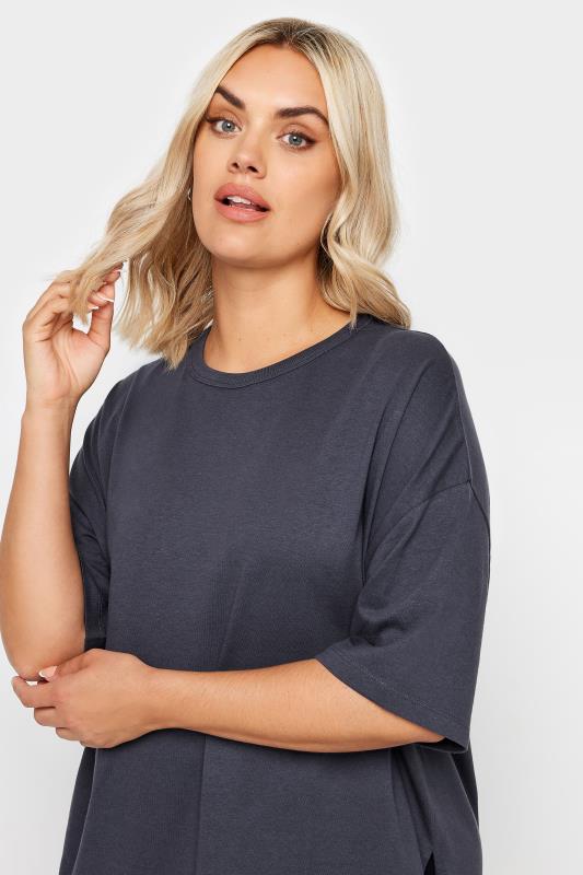 YOURS Plus Size Charcoal Grey Side Split Oversized T-Shirt | Yours Clothing 5